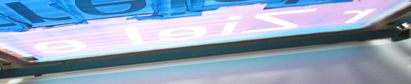 Präpariertes Sieb zum Druck einer Farbe mit dem Wort 'Ziel'